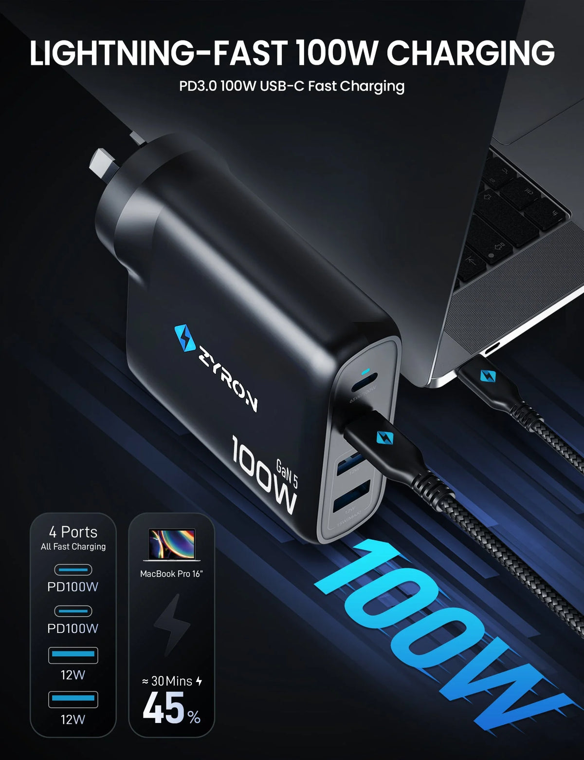 Zyron Tech Four-Port GaN Wall Charger