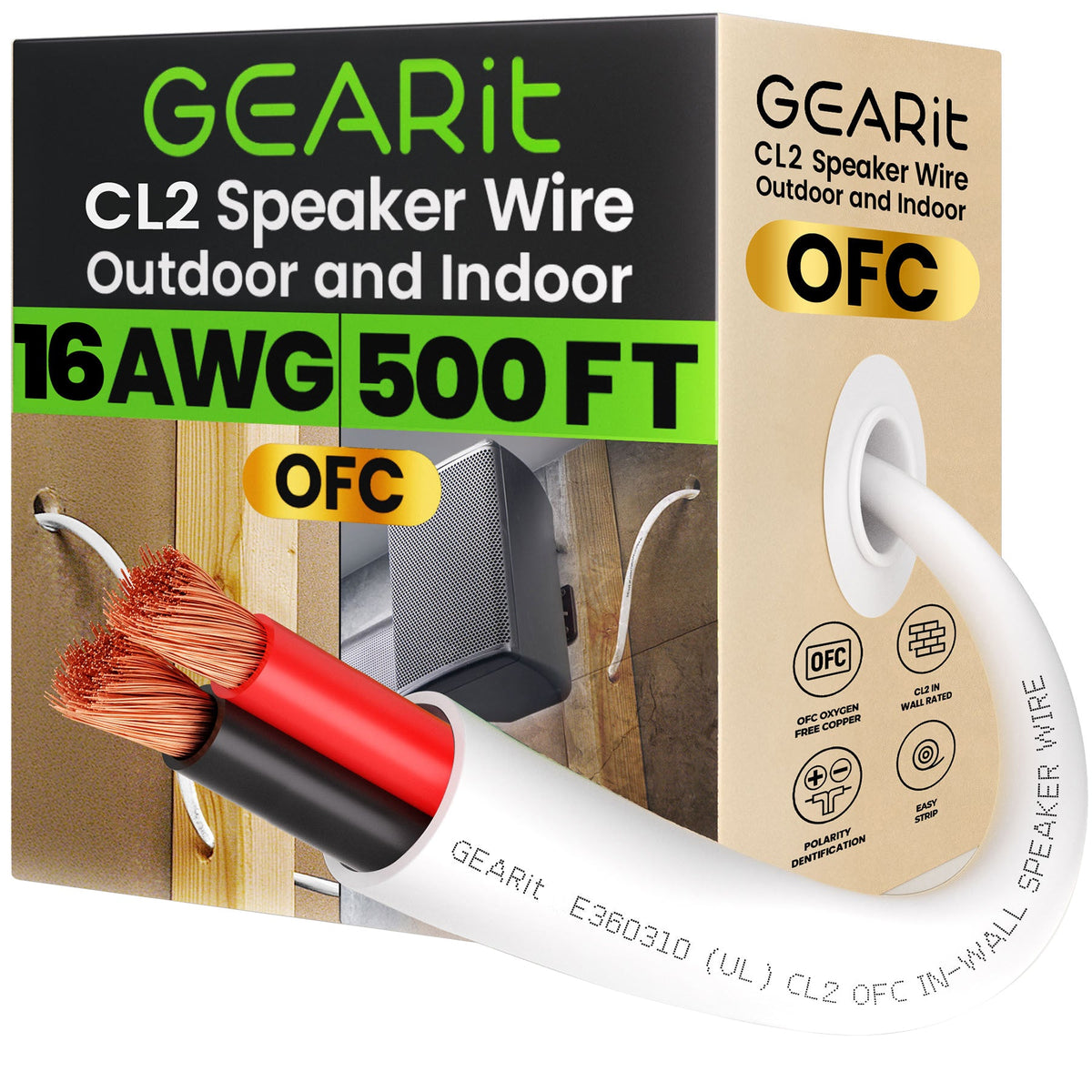 GEARit 16 AWG In-Wall Speaker Wire