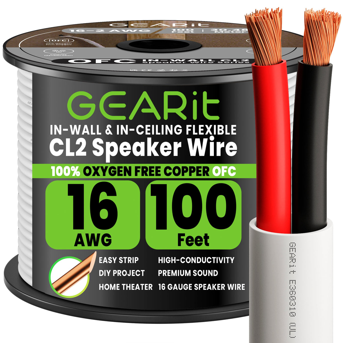 GEARit 16 AWG In-Wall Speaker Wire