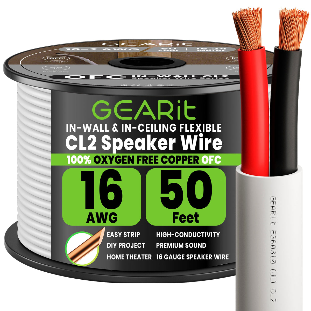 GEARit 16 AWG In-Wall Speaker Wire