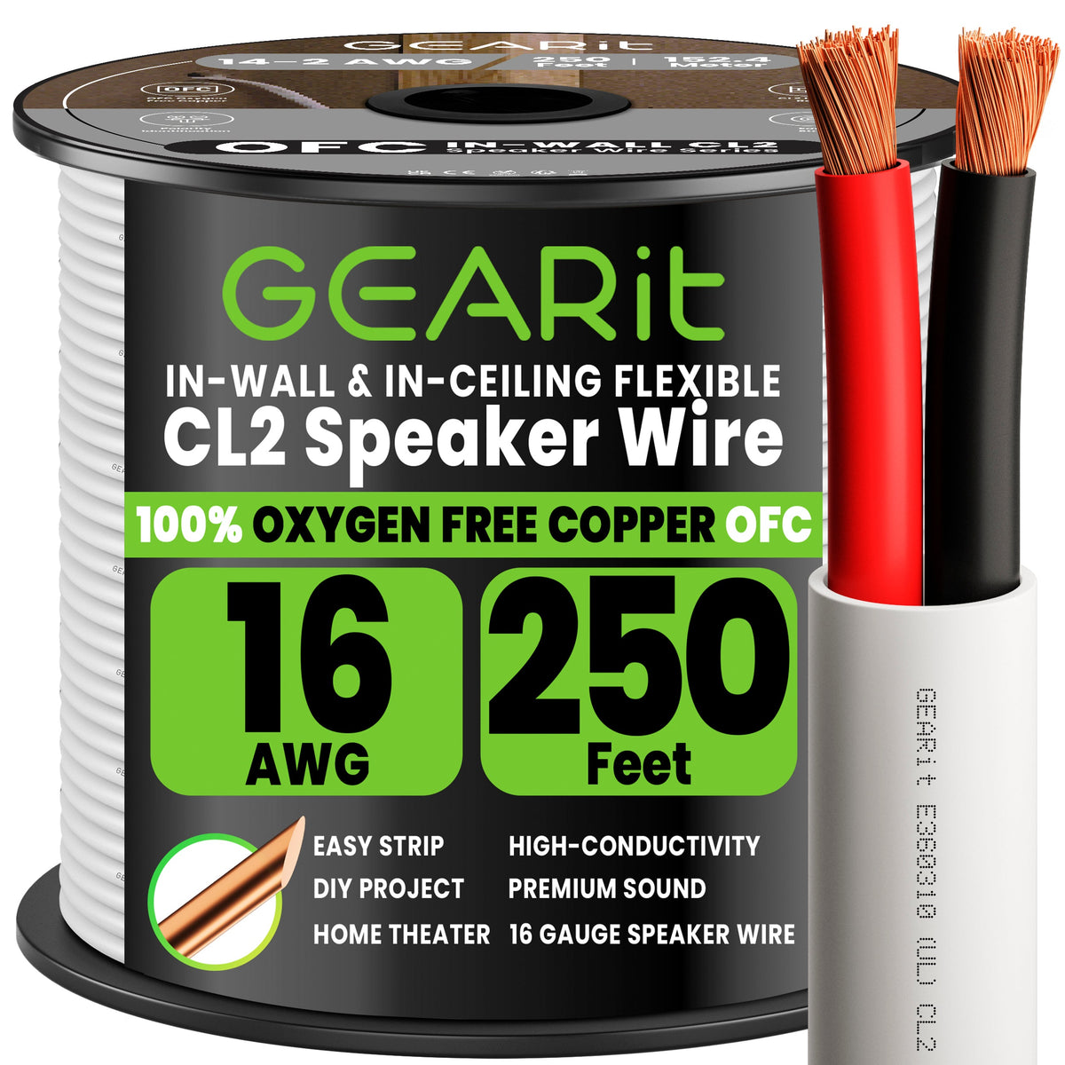 GEARit 16 AWG In-Wall Speaker Wire