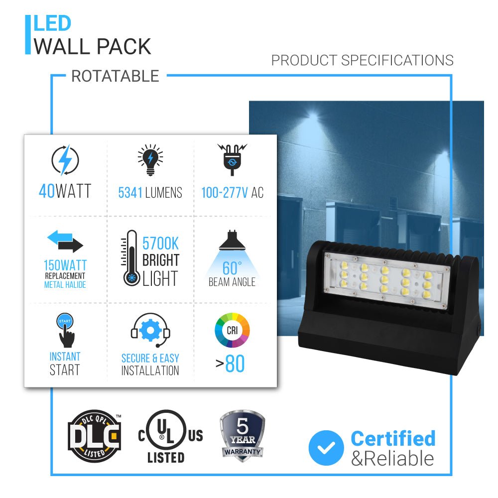 Wen Lighting Rotatable LED Outdoor Wall Pack