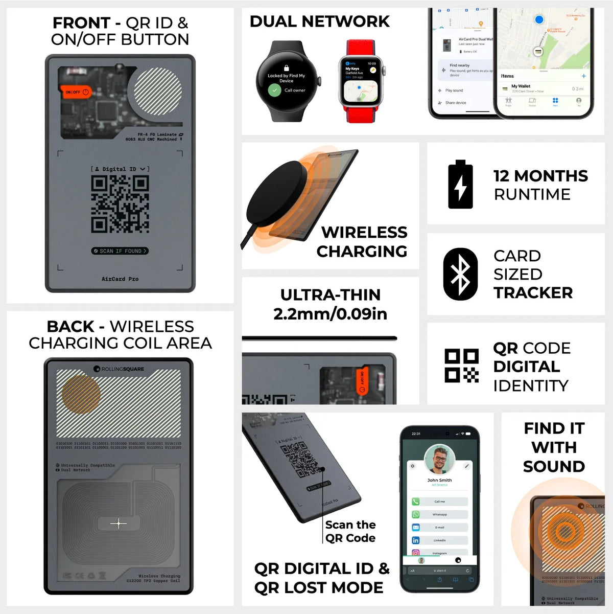 Rolling Square Rechargeable Bluetooth Wallet Tracker