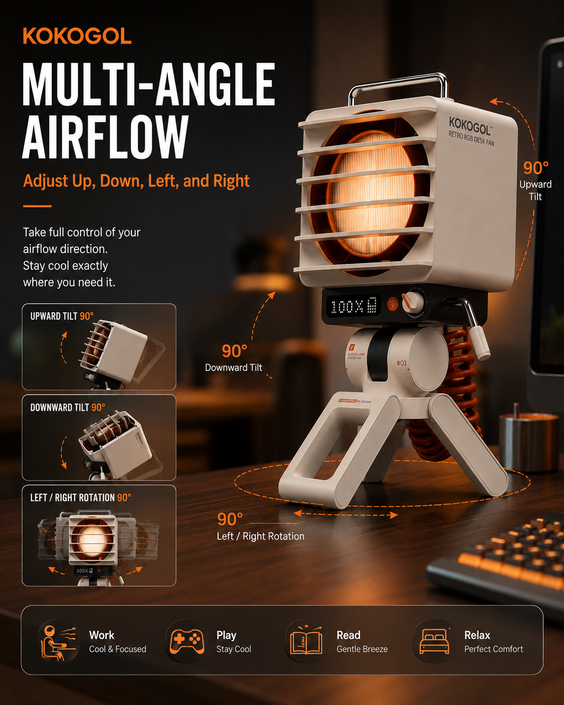 KOKOGOL Rechargeable Desk Fan