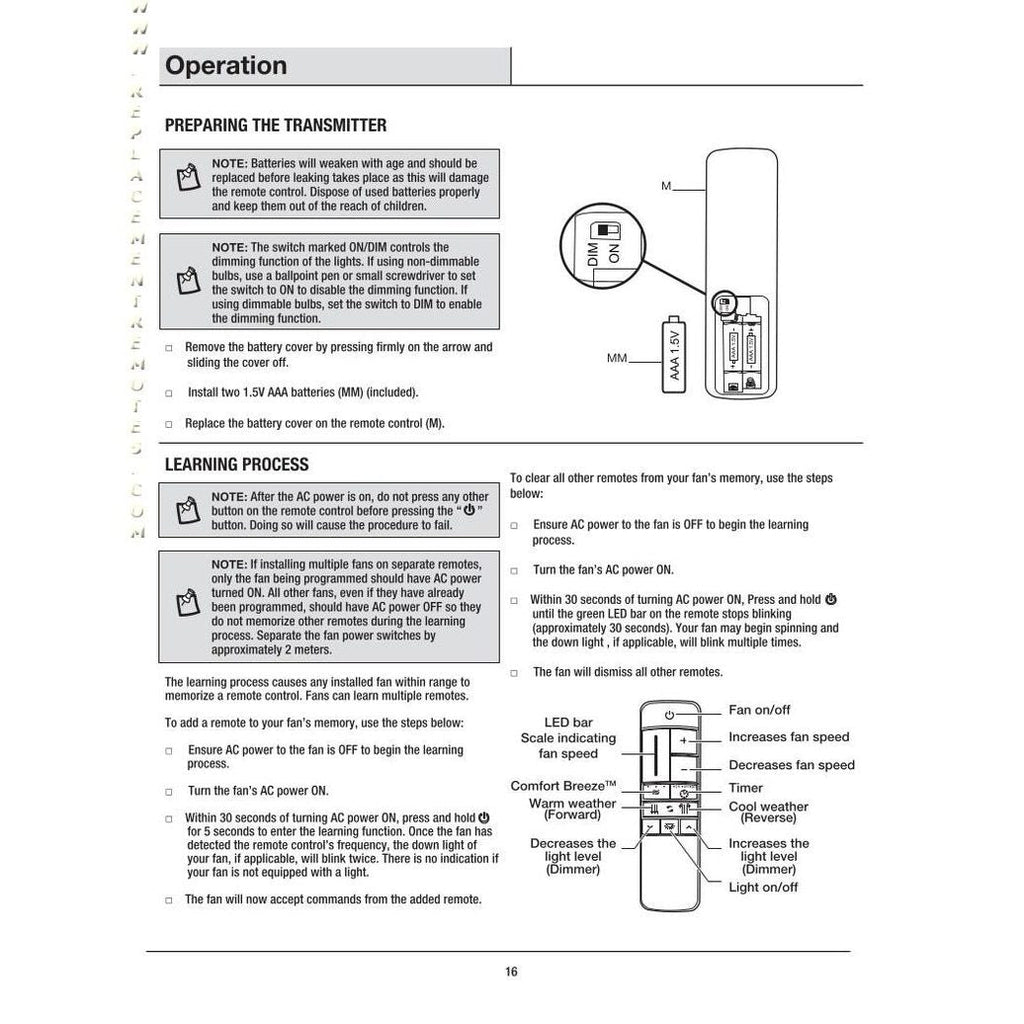 Dan's Originals Ceiling Fan Remote Control