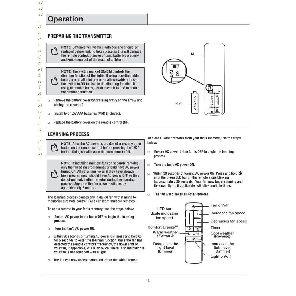 Dan's Originals Ceiling Fan Remote Control