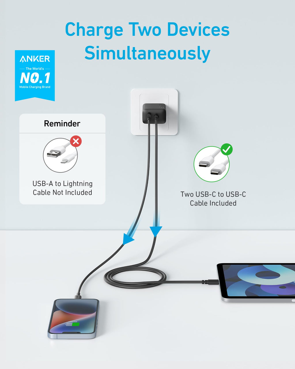 Anker 20W Dual-Port Wall Charger 2-Pack