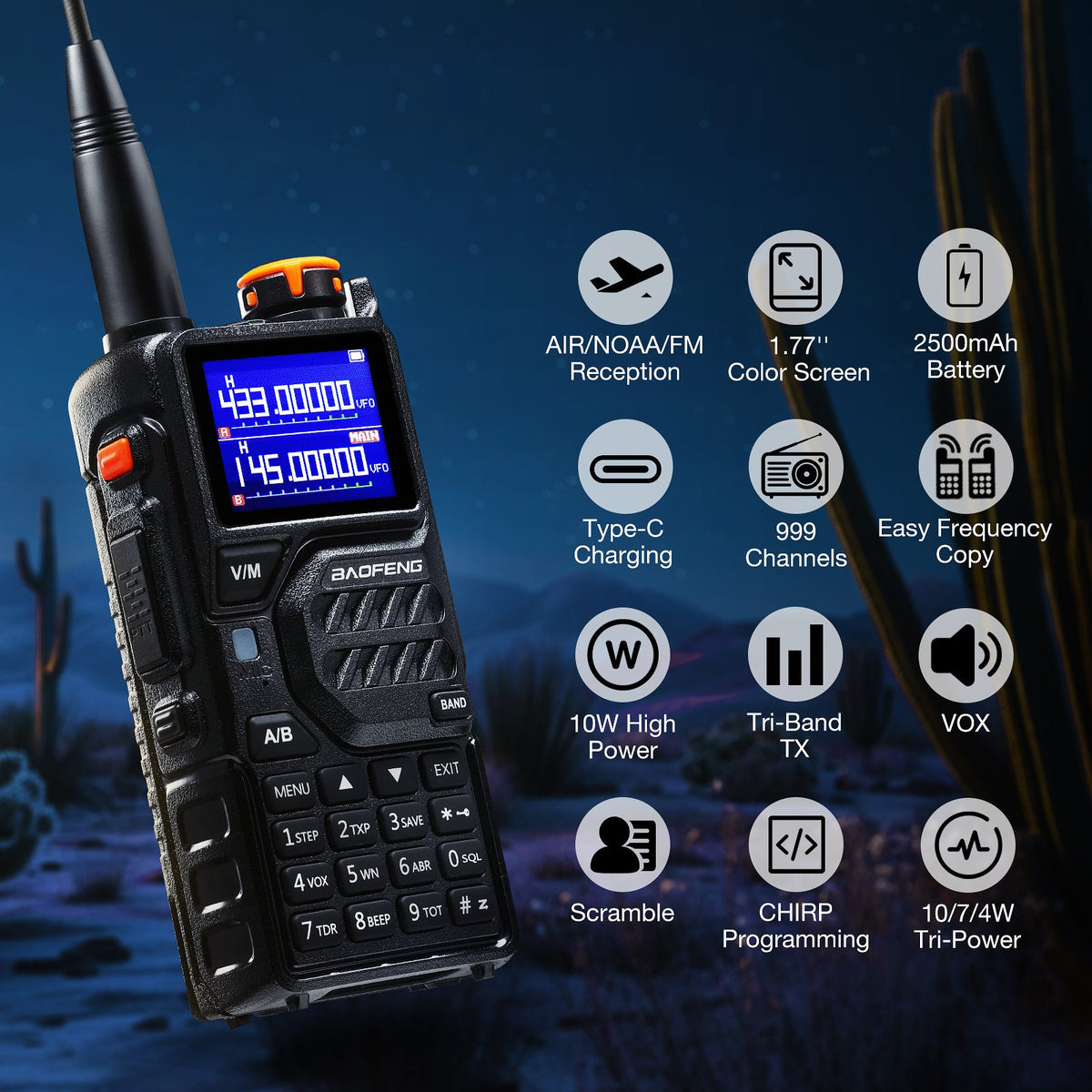 Baofeng 10W Tri-Band Handheld Two-Way Radio