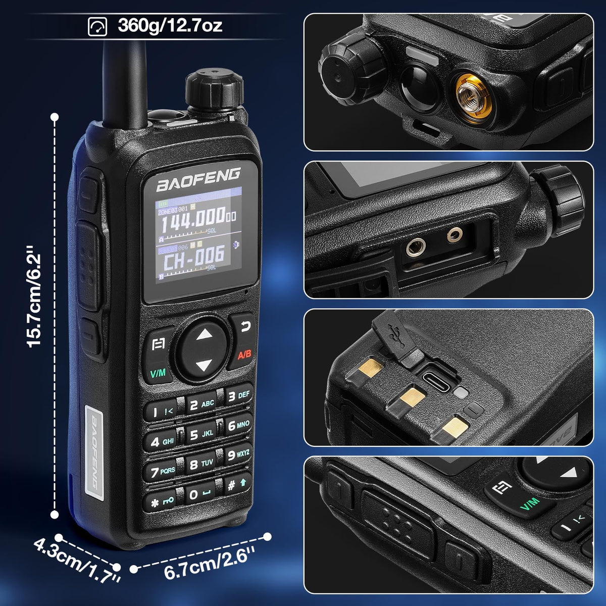 Baofeng 10W Tri-Band Handheld Two-Way Radio
