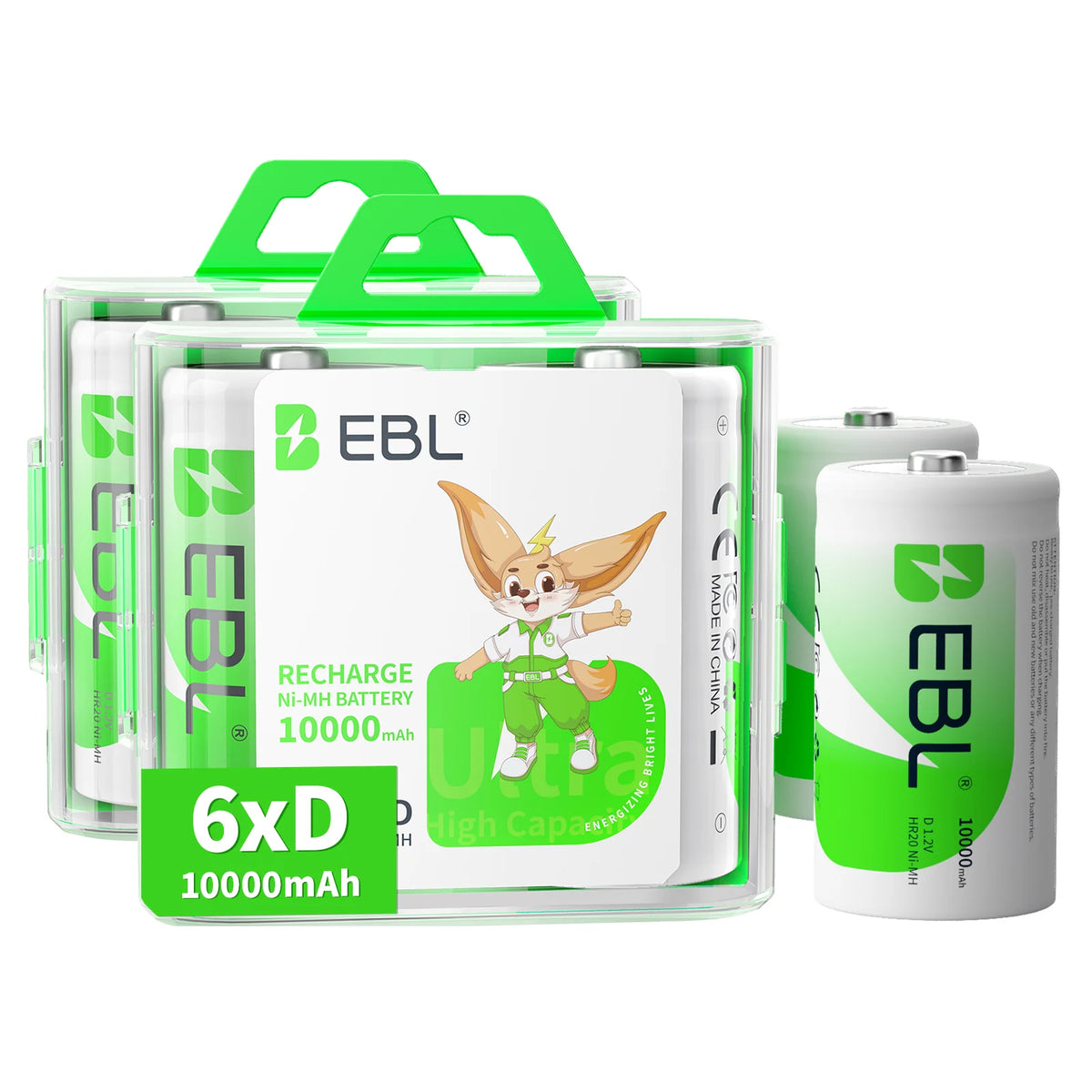 EBLOfficial D-Size Rechargeable Batteries