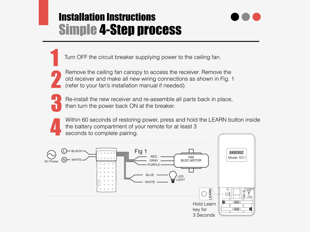 Anderic DC Ceiling Fan Receiver