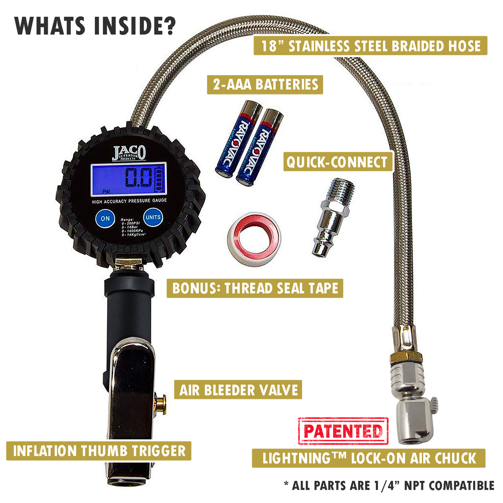 JACO Digital Tire Inflator Pressure Gauge