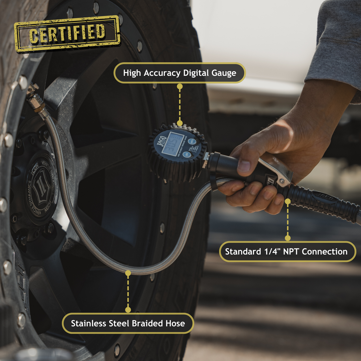 JACO Digital Tire Inflator Pressure Gauge