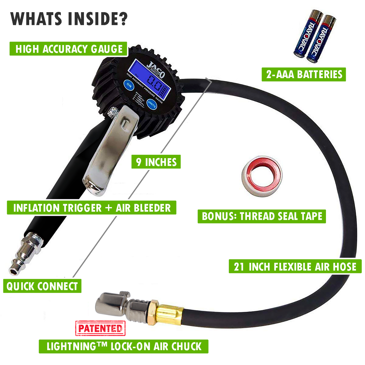 JACO Digital Tire Inflator Gauge