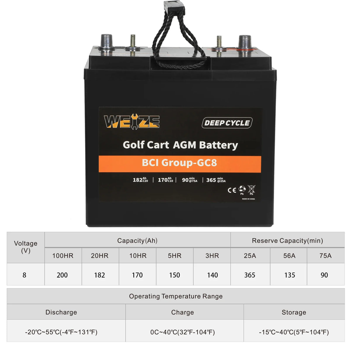 WEIZE Golf Cart Deep-Cycle Battery
