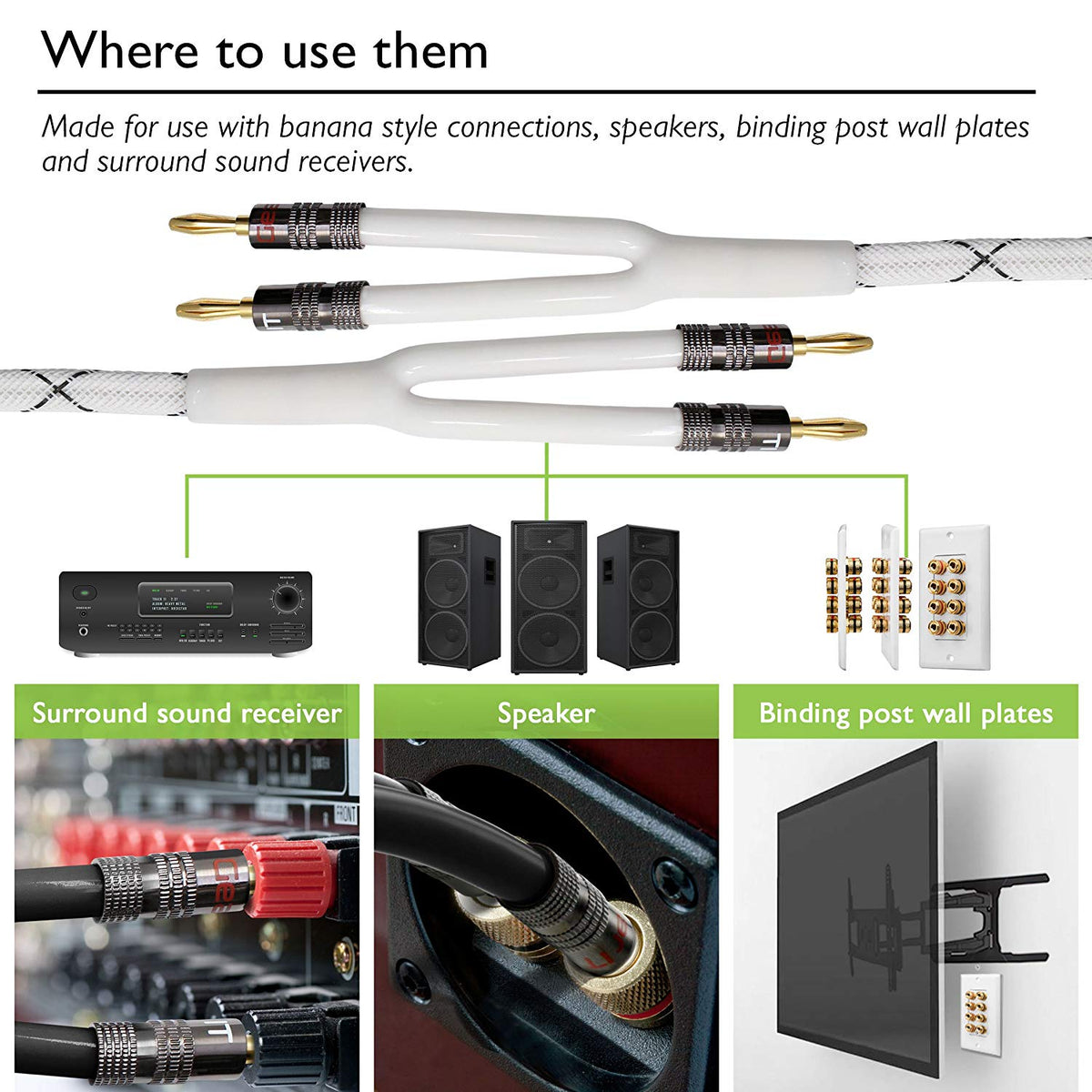 GEARit 12 AWG Speaker Cable with Banana Plugs