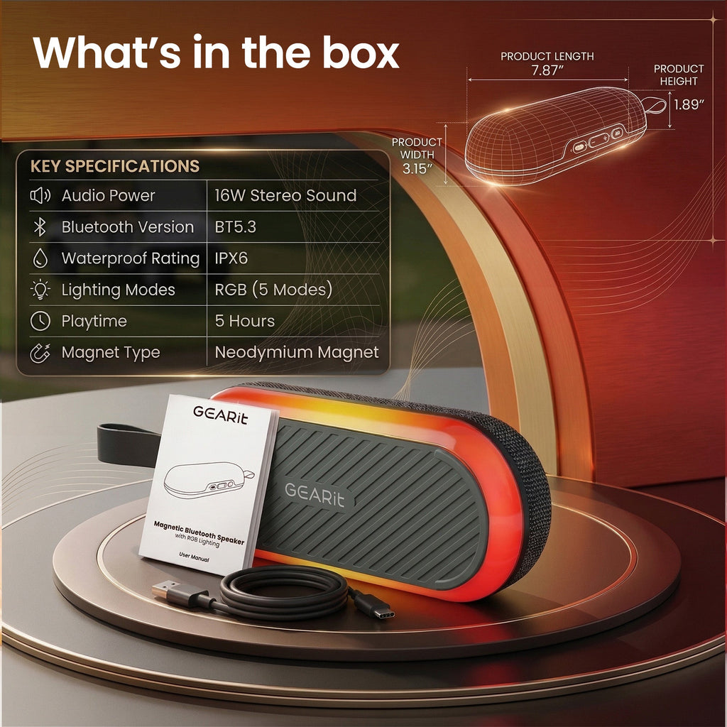 GEARit Magnetic Portable Bluetooth Speaker