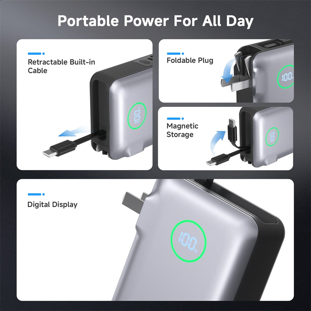 Gitryin 10,000mAh Retractable-Cable Power Bank
