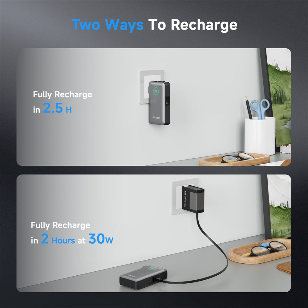 Gitryin 10,000mAh Retractable-Cable Power Bank