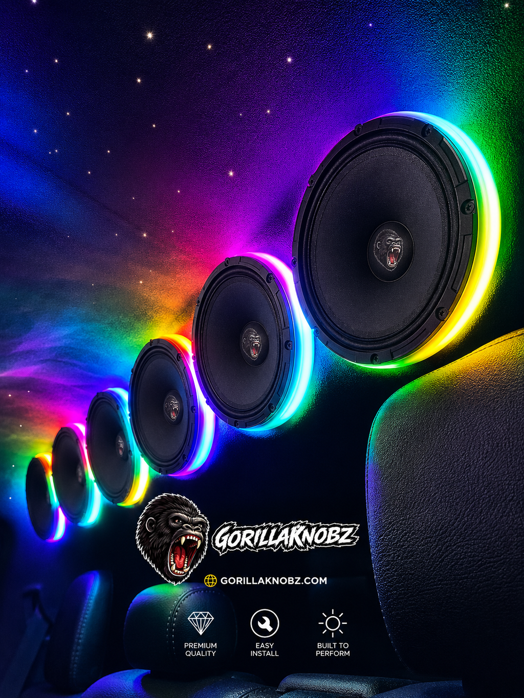 Gorilla Knobz 6.5-Inch RGB LED Speaker Ring Kit