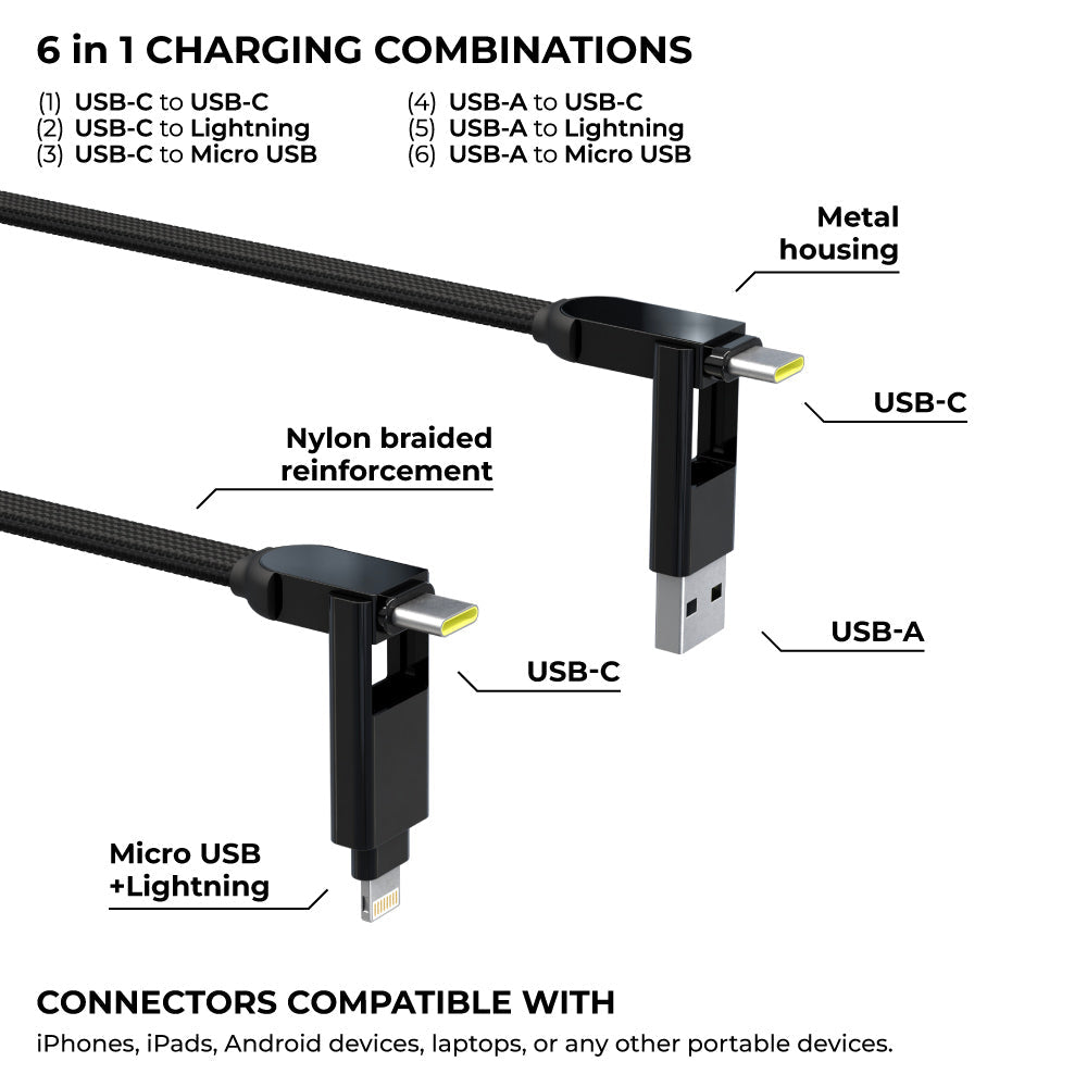 Rolling Square Multi-Connector USB Charging and Data Cable