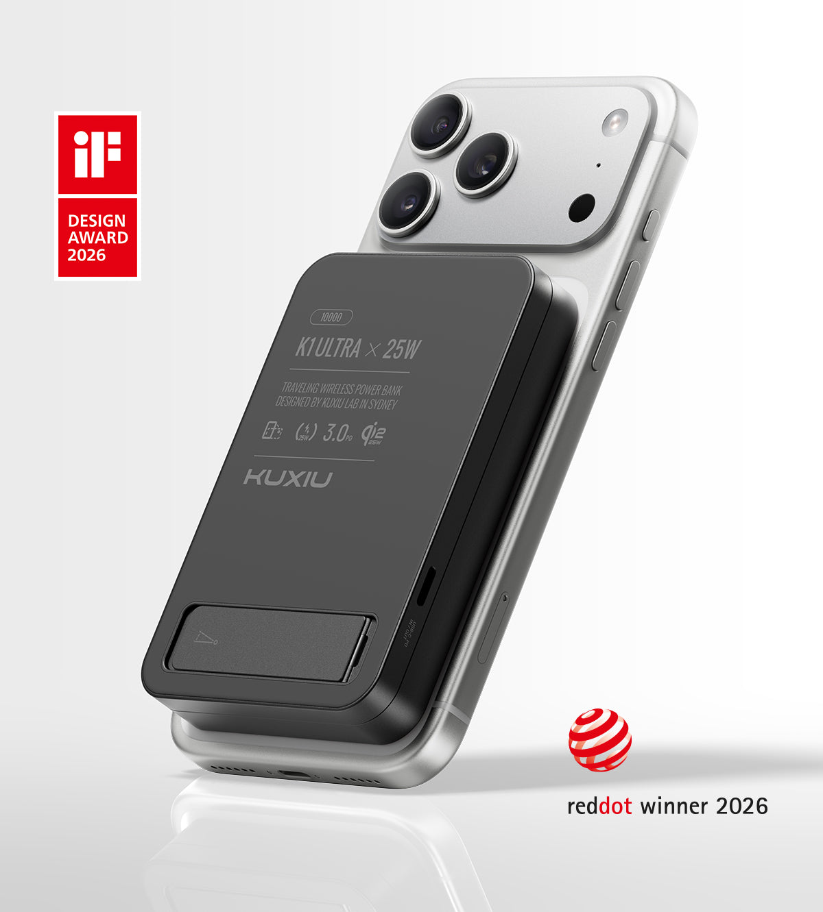 KUXIU 10,000mAh 3-in-1 Magnetic Wireless Power Bank