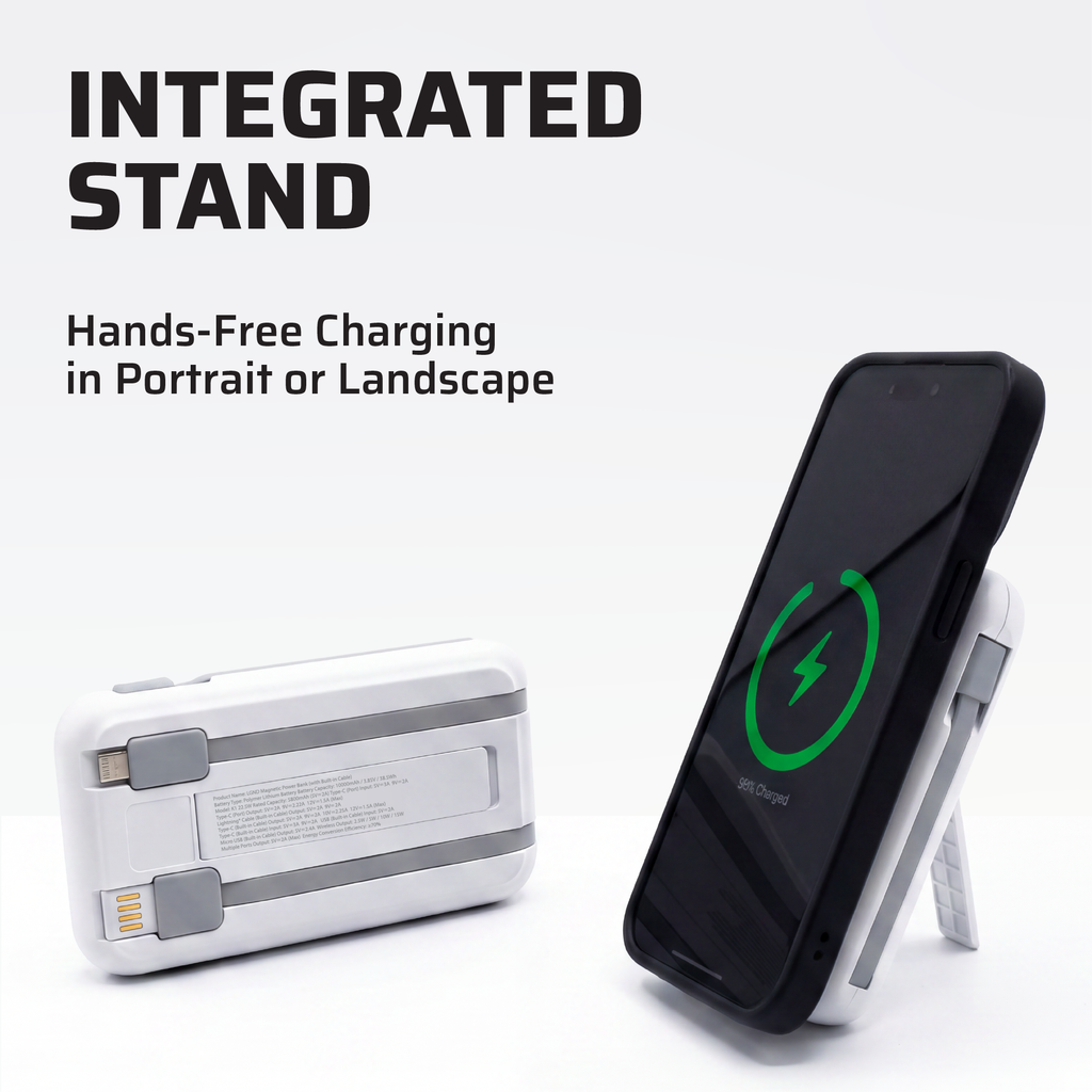 Tidalwave 10,000mAh Magnetic Power Bank with Built-In Cables