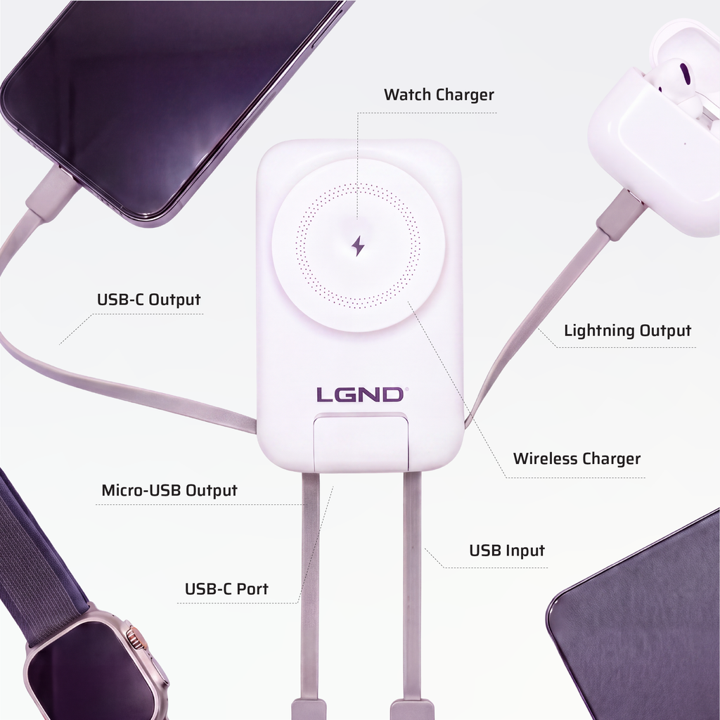 Tidalwave 10,000mAh Magnetic Power Bank with Built-In Cables