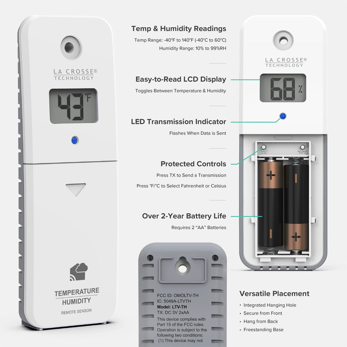 La Crosse Technology Wireless Temperature and Humidity Sensor