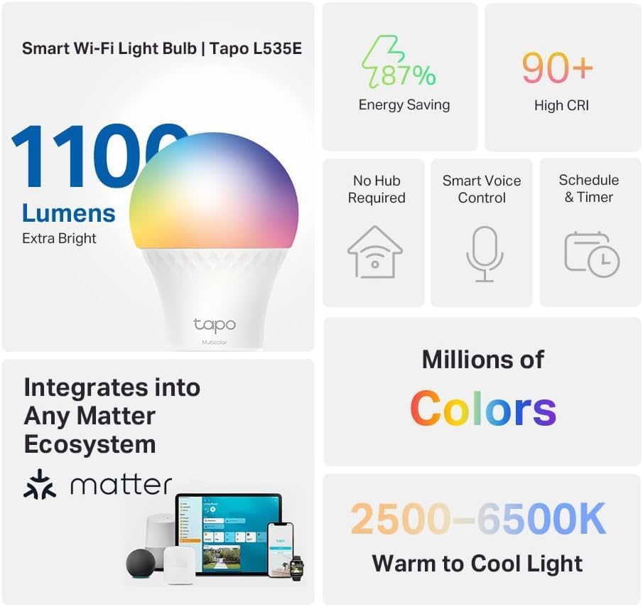 Tapo Matter RGBW Smart LED Bulb 2-Pack