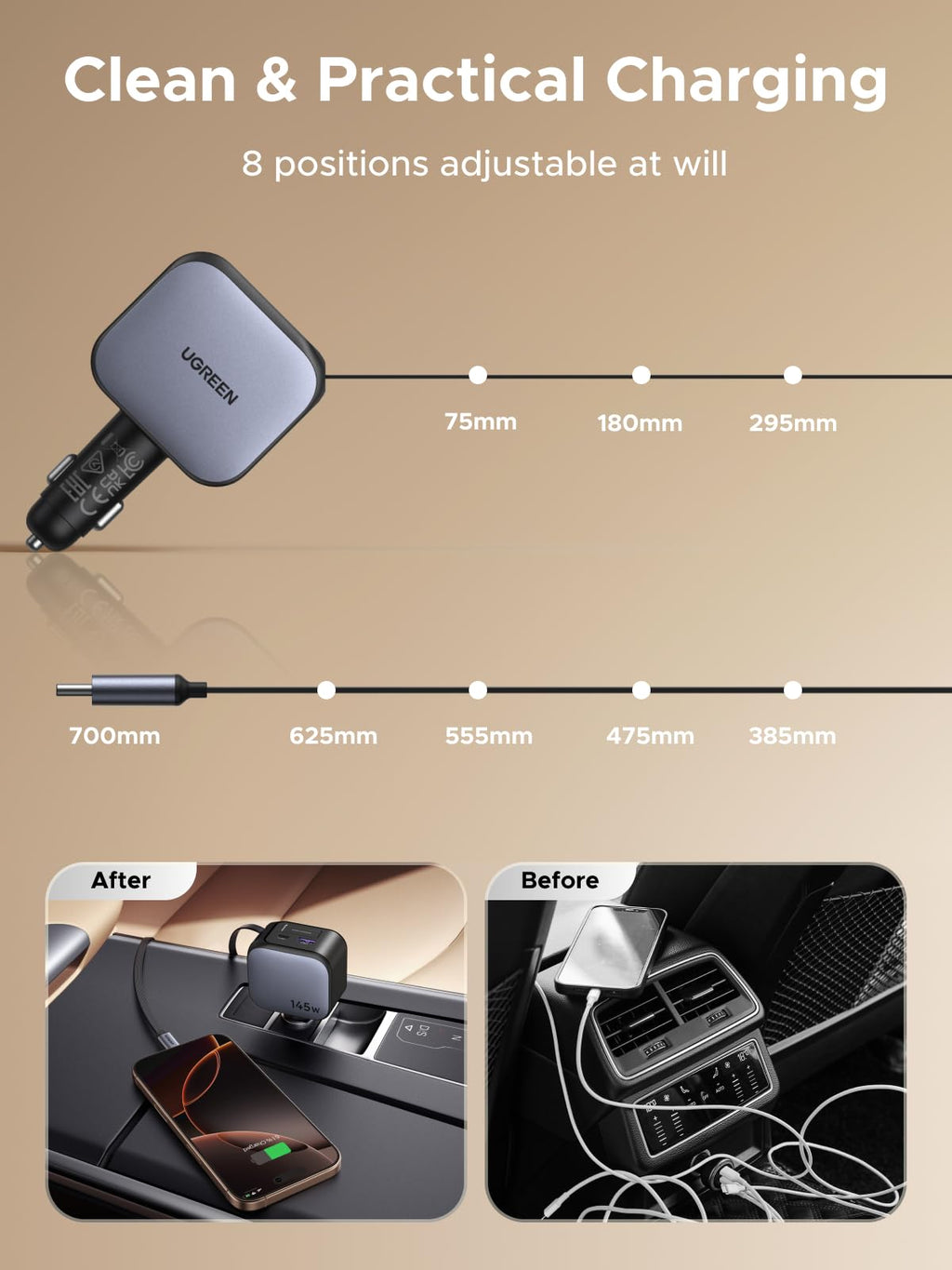 UGREEN US Retractable USB Car Charger