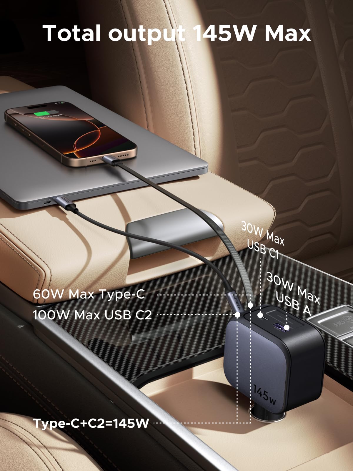 UGREEN US Retractable USB Car Charger