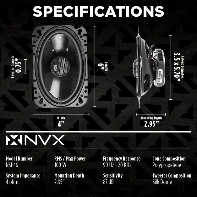 NVX 4x6-Inch Coaxial Car Speaker Pair