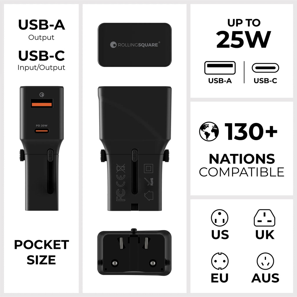 Rolling Square Travel USB Charger