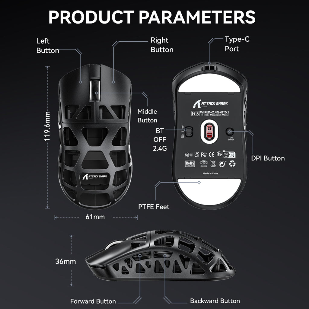 ATTACK SHARK Wireless Gaming Mouse