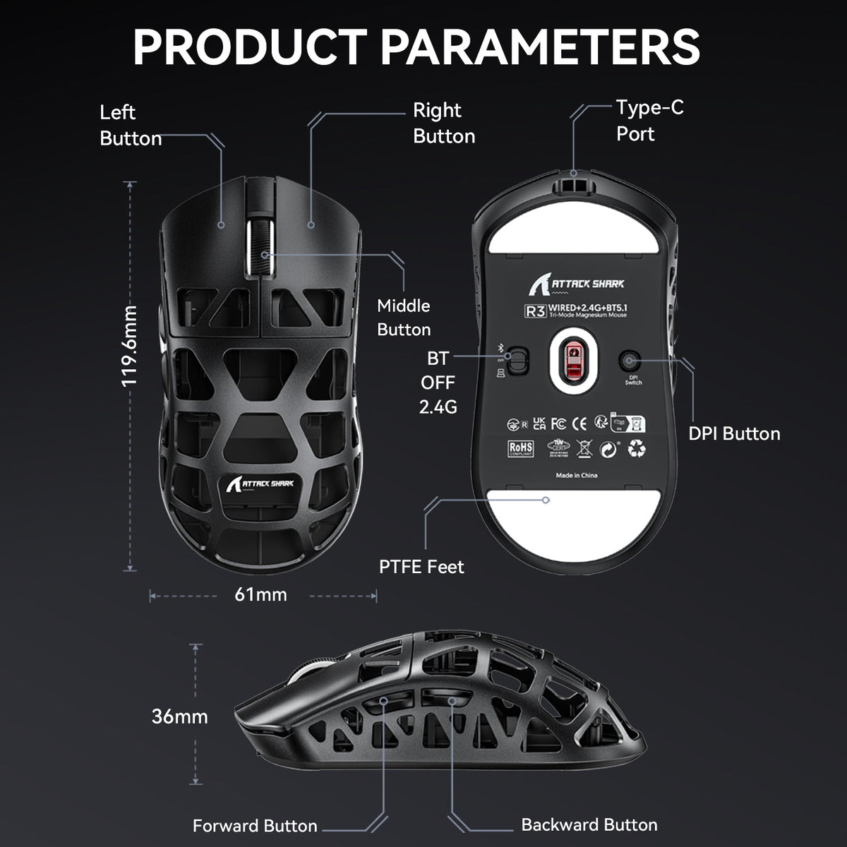ATTACK SHARK Wireless Gaming Mouse