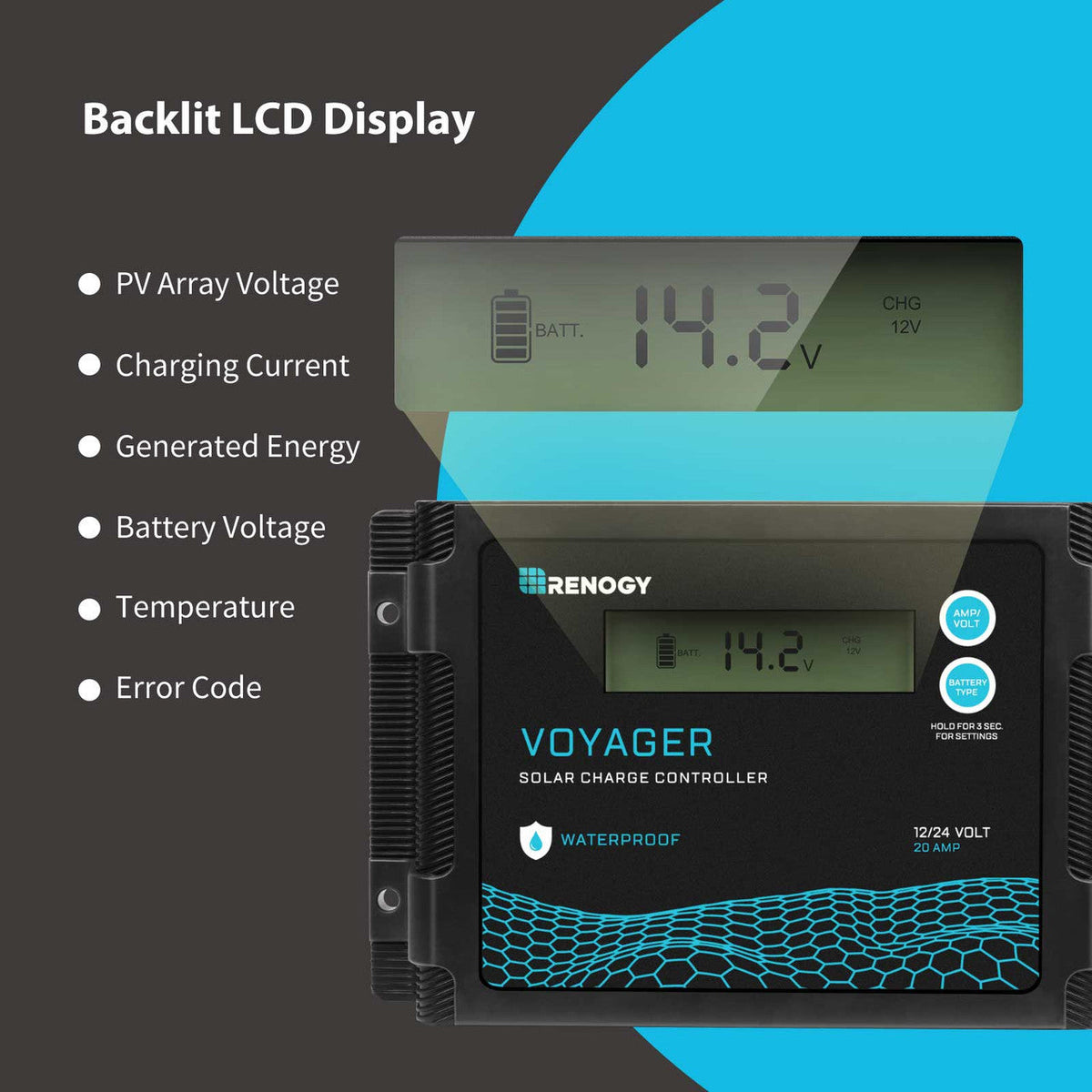 Renogy 20A PWM Waterproof Solar Charge Controller
