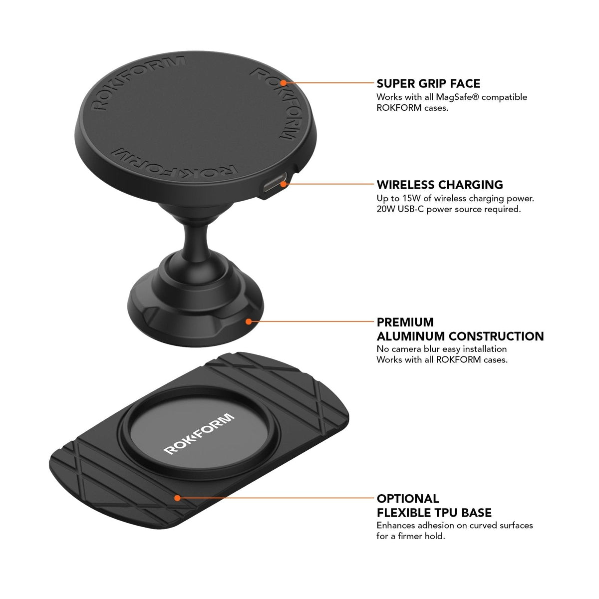 Rokform 15W Magnetic Dash Car Charger