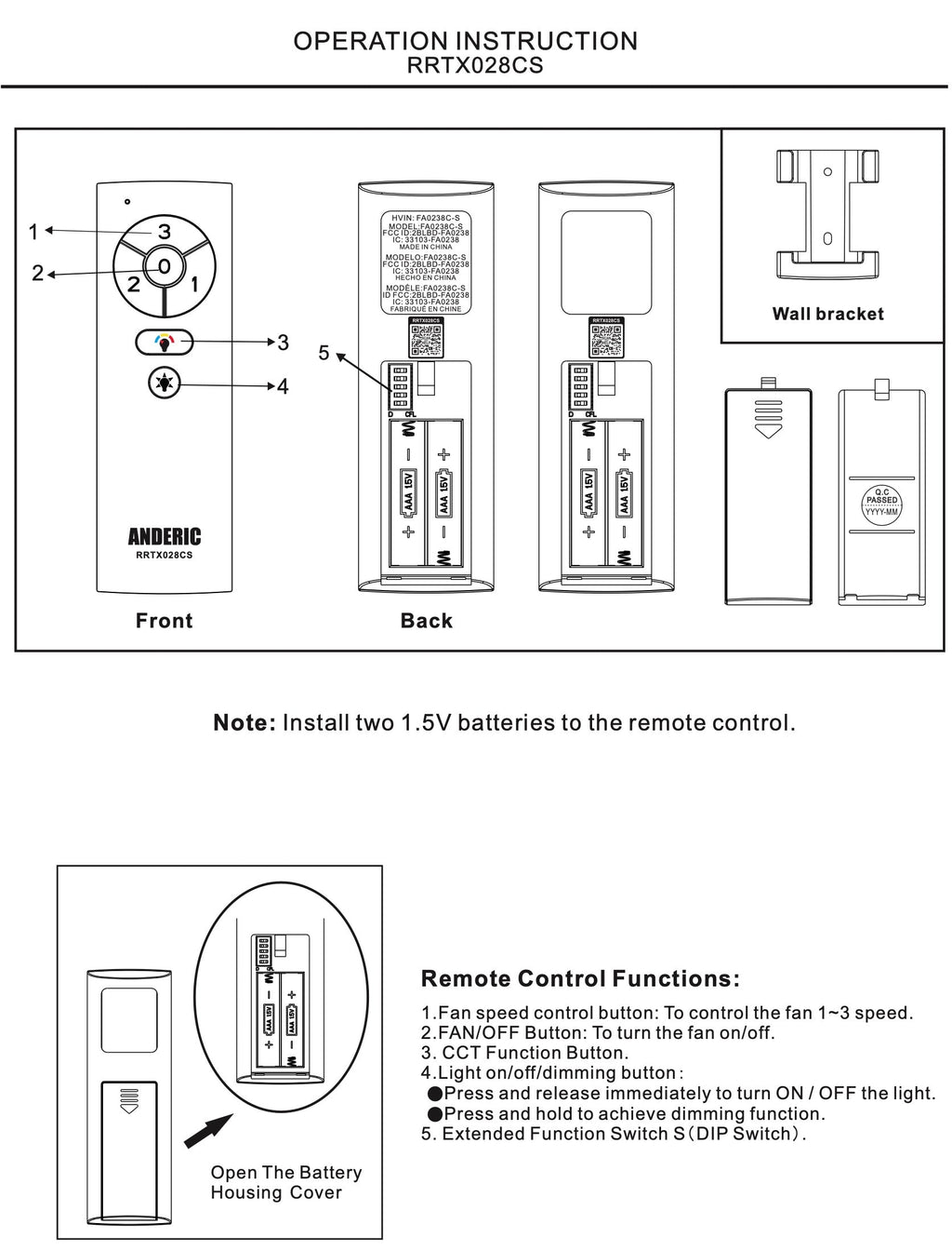 Anderic Ceiling Fan Remote Control