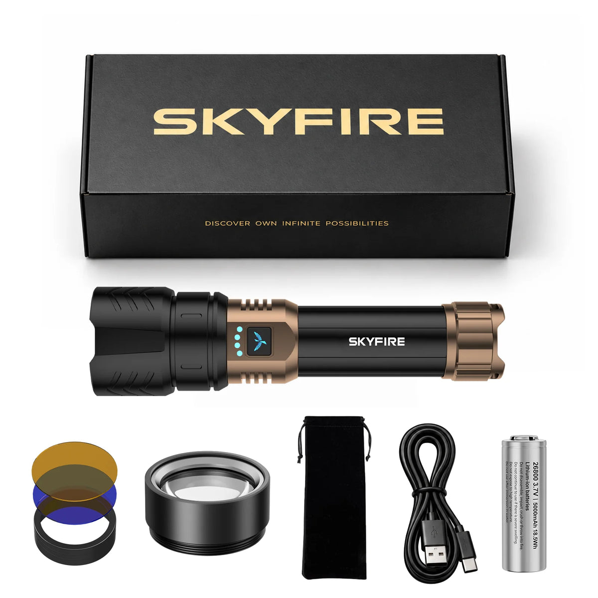 SKYFIRE Flashlight Store Rechargeable Handheld Flashlight