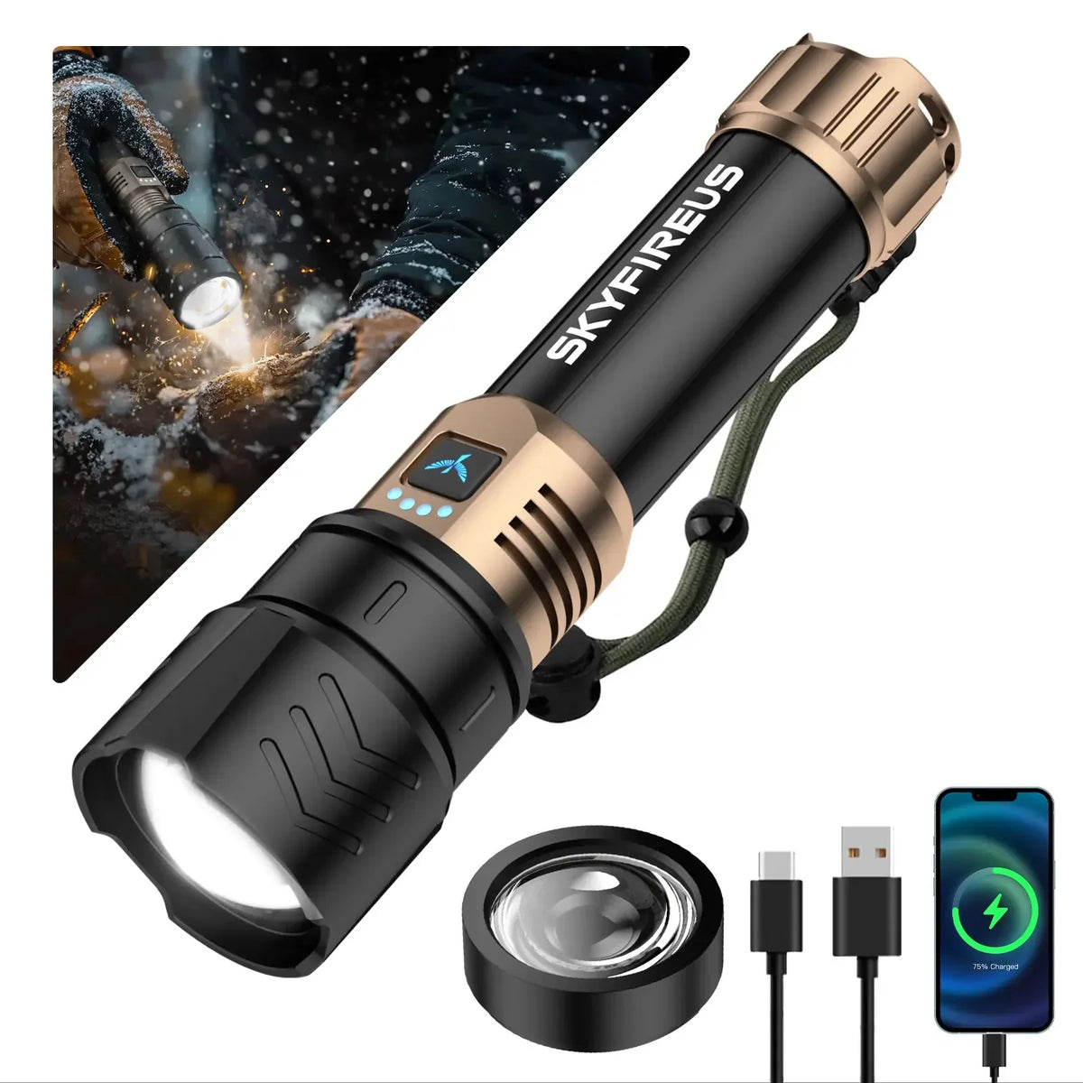 SKYFIRE Flashlight Store Rechargeable Handheld Flashlight