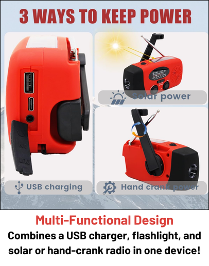 Stealth Angel Survival Emergency Weather Radio with Flashlight and Power Bank