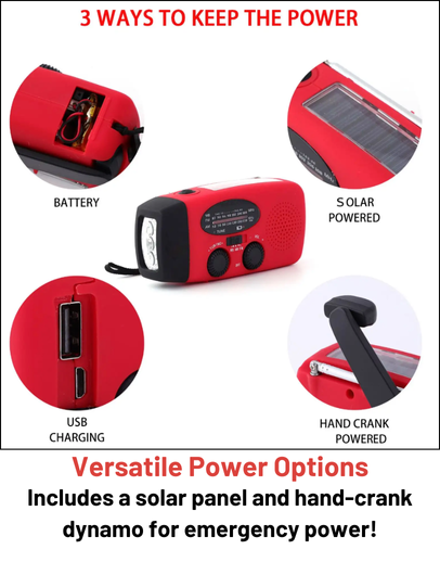Stealth Angel Survival Emergency Weather Radio with Flashlight and Power Bank