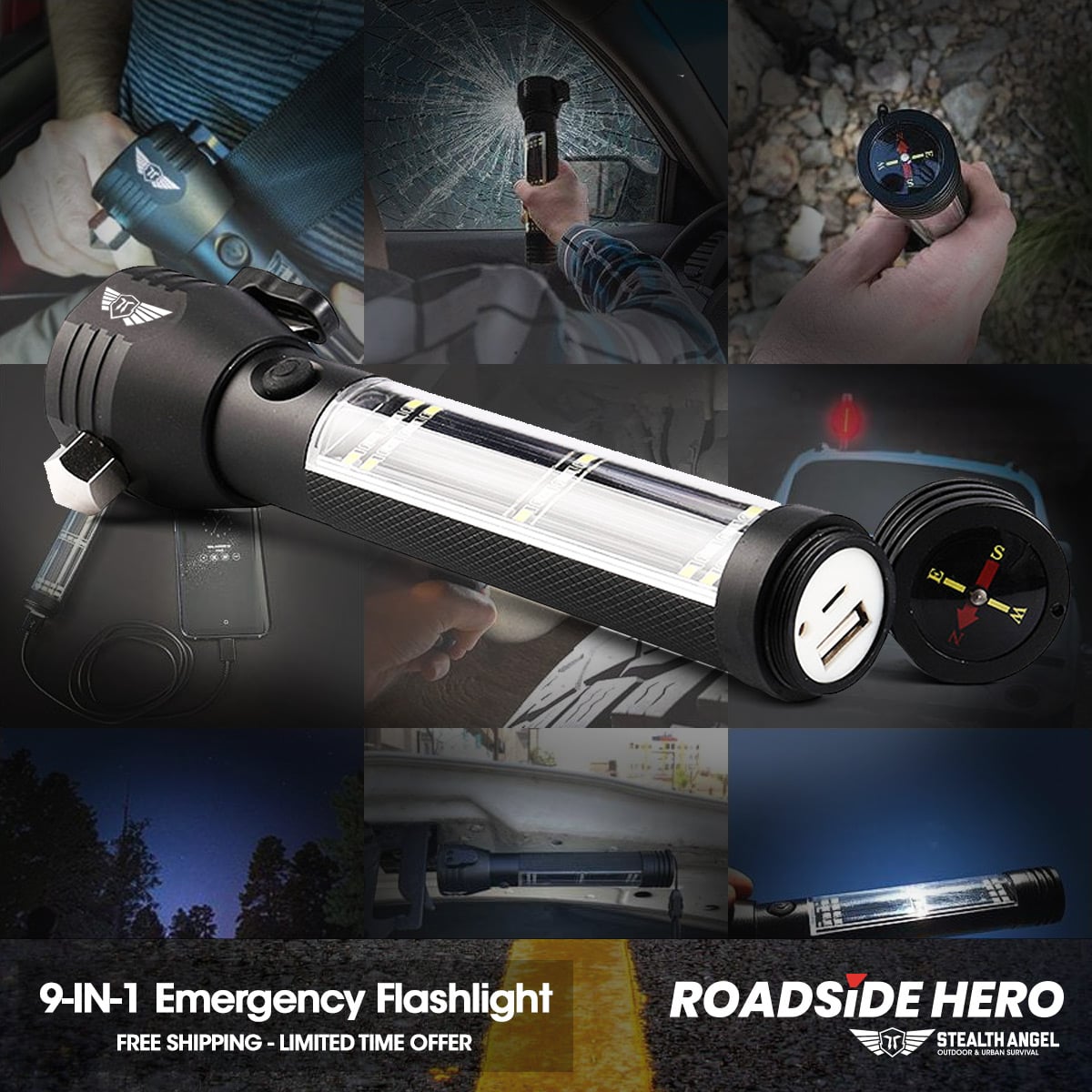 Stealth Angel Survival Emergency Flashlight Multi-Tool