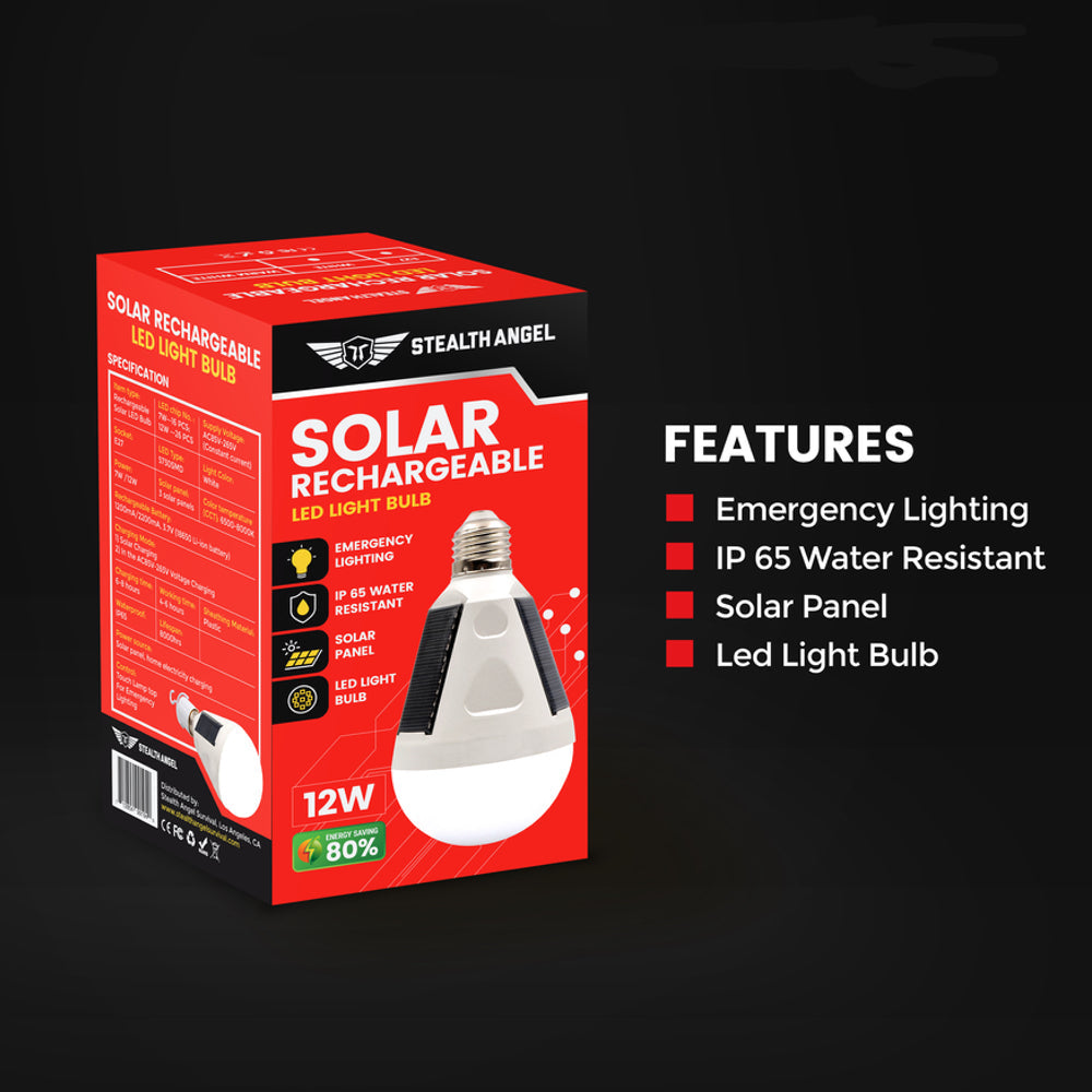 Stealth Angel Survival Solar Rechargeable 12W LED Light Bulb