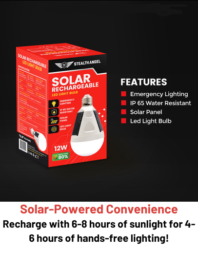 Stealth Angel Survival Solar Rechargeable 12W LED Light Bulb