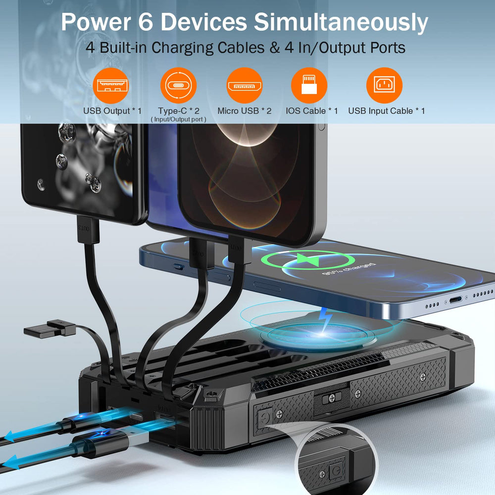 Stealth Angel Survival 20,000mAh Solar Power Bank with Built-In Cables