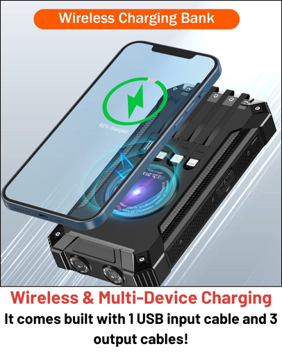 Stealth Angel Survival 20,000mAh Solar Power Bank with Built-In Cables