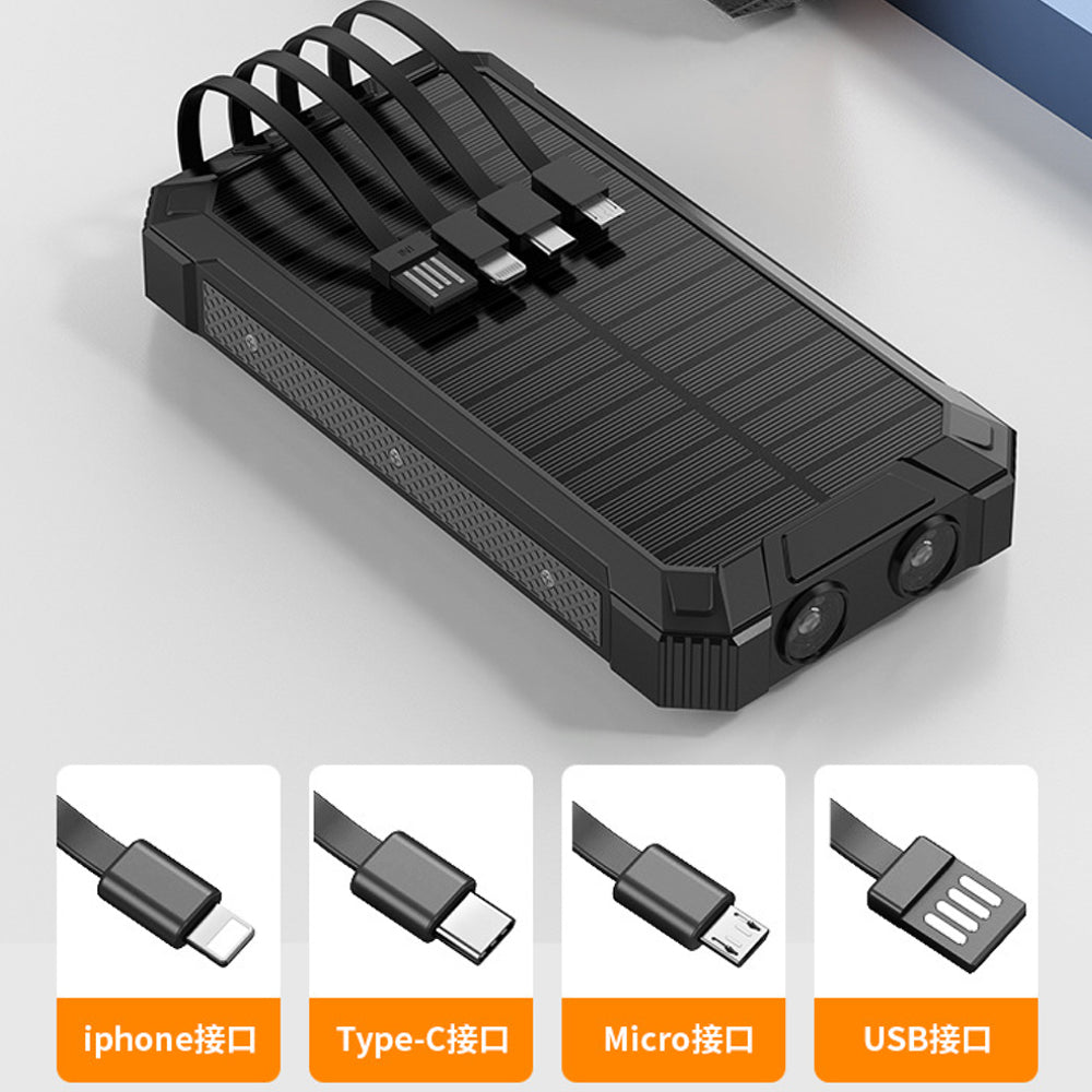 Stealth Angel Survival 20,000mAh Solar Power Bank with Built-In Cables