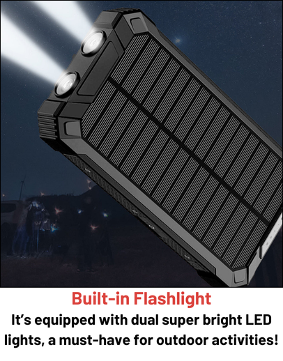 Stealth Angel Survival 20,000mAh Solar Power Bank with Built-In Cables